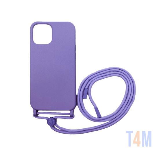 Funda de Silicona con Cuerda para Apple iPhone 12 Pro Max Púrpura